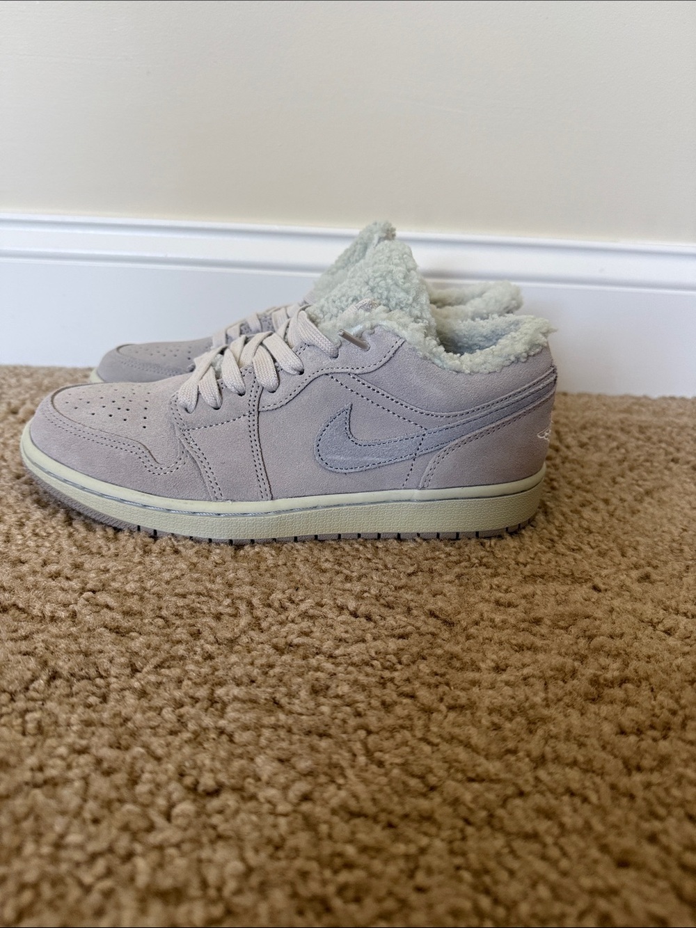 Nike Air Jordan Low-Top Suede Sneakers with Shearling - Light Beige/Grey